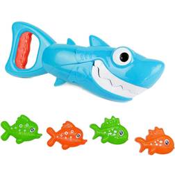 INvench Shark Grabber Baby Bath Toys 2021 Upgraded Blue Shark with Teeth Biting Action Include 4 Toy Fish Bath Toysâ¦ instock